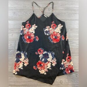 Intimately Free People Gray Floral Faux Wrap Racer Back Slip Dress Size Large